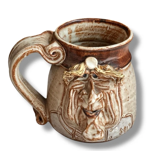 Vintage 80s John Coiner Pottery Mug 3D Face Doctor MD Surgeon Handmade Signed