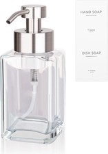 Foaming Soap Dispenser with Stainless Steel Pump, 12Oz Refillable Glass Liquid D