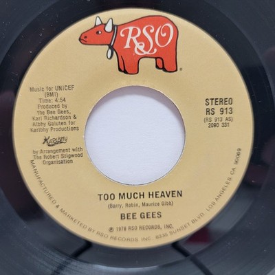 Bee Gees Too Much Heaven / Rest Your 7'' 45rpm EX Vinyl 70's Record free sleeve
