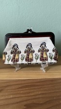 Vintage 1950s-60s Tapestry Clutch Purse Lucite Style Kiss Lock Frame 9  x 6  