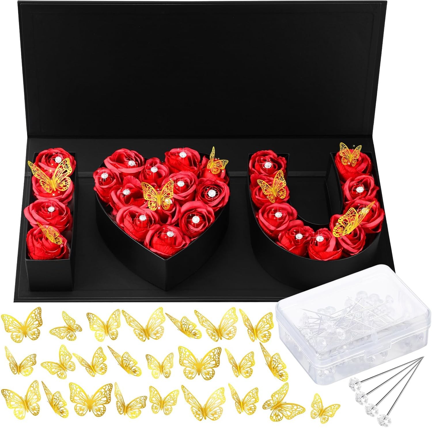 Valentines Day Flowers Boxes With 24 Golden Decor