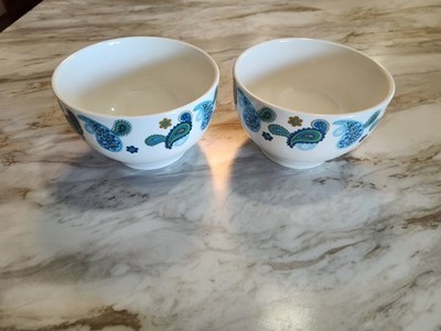 ROYAL NORFOLK Paisley Blue Green Cereal Soup Bowls Serving Set of 2