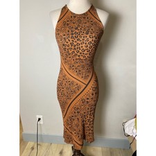 Farm Rio for Anthropologie Leopard Paisley Mixed Print Halter Midi Dress XS
