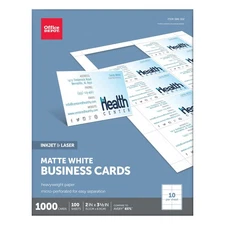 Office Depot Matte Business Cards, 2in. x 3 1/2in., White, Pack Of 1,000, 23003