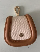 Lululemon AirPods Pro Case Brown Fabric Leather Trim Clip On Bag