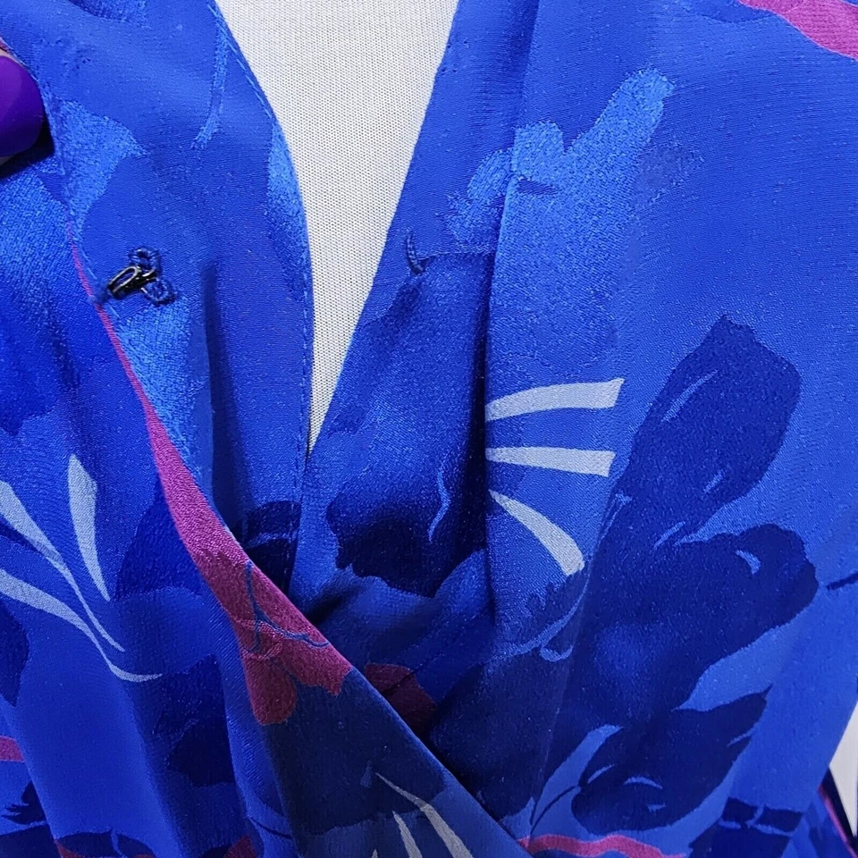 Винтажный Nordstrom точка зрения шелк цветочный миди платье синий фиолетовый 12 Корея - Изображение 4 из 4