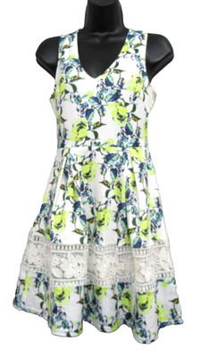 Francescas Womens White Green Dress Size XS Sleeveless V Neck Casual Chic Ladies