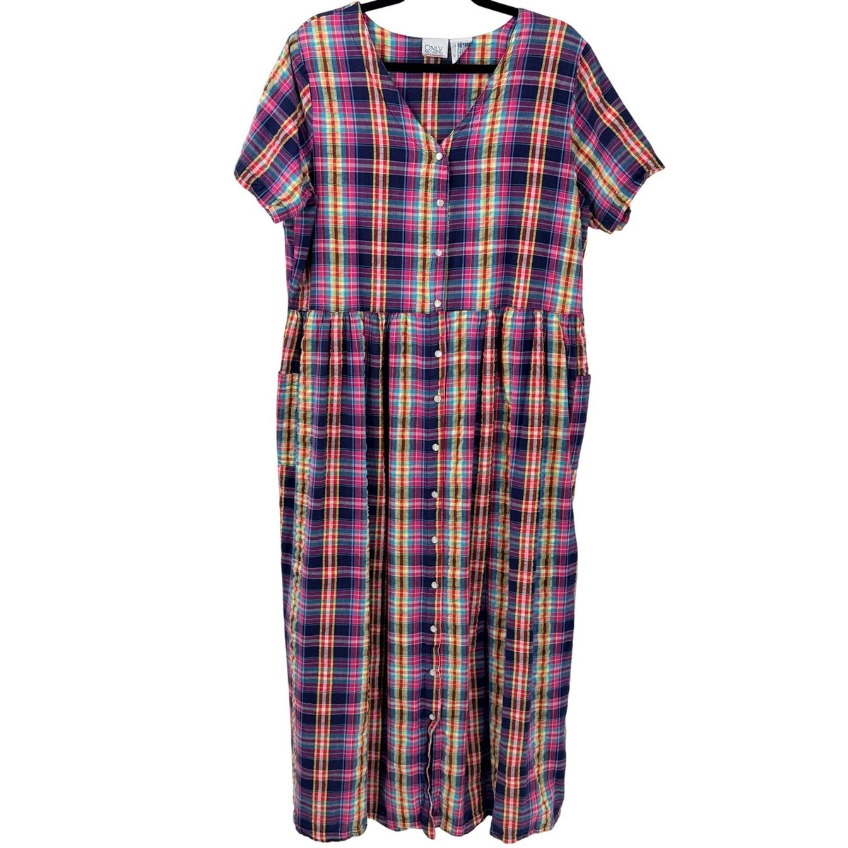 Vtg 90s Plaid Button Front Maxi Dress Womens Sz L modest cottagecore trad  wife | eBay