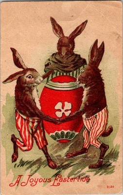 A Joyous Eastertide Anthropomorphic Rabbits Bunny Easter Egg Dancing Postcard