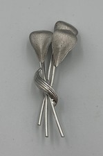 CHARLES RIES CR CO. Vintage STERLING SILVER BROOCH PIN Leaves 2.5?
