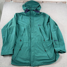 Vintage Eddie Bauer EBTEK Gore-Tex Jacket Men's XLT Green Hooded Zip Rain Coat