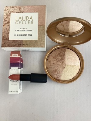 Laura Geller Highlighter Warm-n-Whimsy 24K Glow, Angel Glow and Sugar & Lipstick