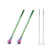 2 Pieces Stainless Steel Straw Spoon Filter with 2 Cleaning 18, Colorful