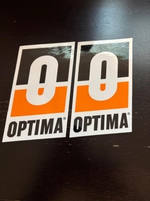 OPTIMA BATTERIES BLK ORANGE WHT Sticker 2PC SET 4x2.5 OFFROAD STREET MARINE