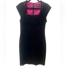 Adrianna Papell Little Black Dress Cap Sleeve Shadow StripeBandage Pink Mesh 12