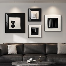 4 Piece Framed Modern Black and White Wall Art Set, Minimalist Abstract Print...