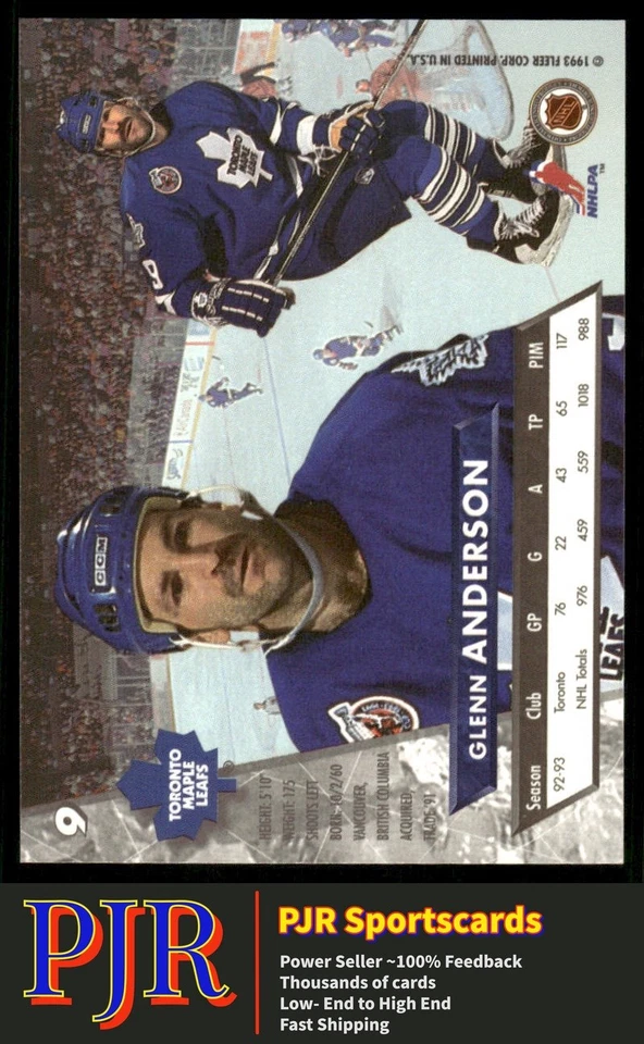 Glenn Anderson 1993-94 Ultra #9 Toronto Maple Leafs - Image 2 of 2
