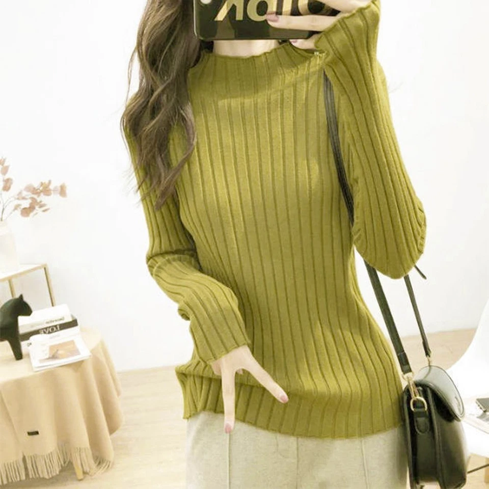 Half High Neck Casual Outings Brand New Long Sleeve Regular Length Solid Color - Image 2 of 4