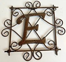 Letter E Metal Initial Sign Wall Hanging Monogram 8.75x8.75” Home Garden Decor