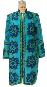 Vintage 60s Women's ZODIAC PRINT Open Front Cotton Coat Dress Topper - Sz  M/L