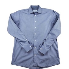 ETON Shirt Mens 41  16 L Blue Gingham Spread Collar Dress Long Sleeve Cotton