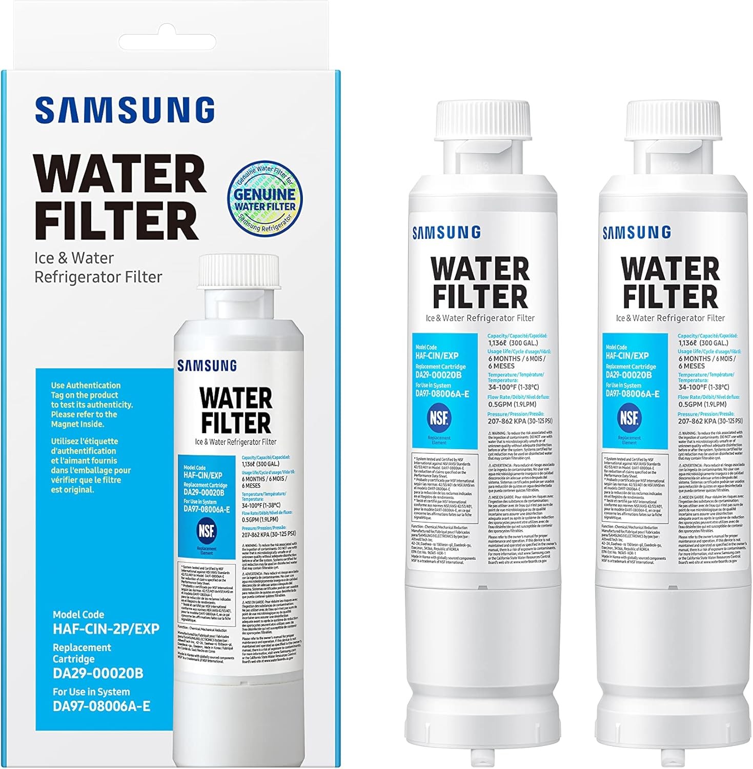 Samsung DA2900020B 2 Pack Refrigerator Water Filter - White (Used)