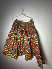 Handmade Dashiki African Print Skirt Red Cotton One Size Women