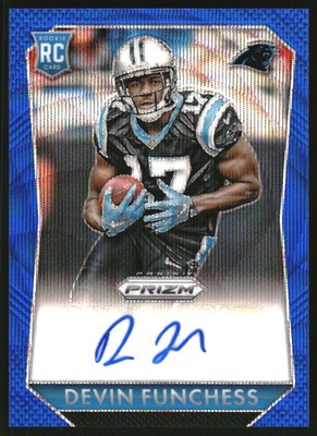 2015 Pan Prizm Rookie Autographs Prizms Light Blue Wave #RSDF Devin Funchess/99