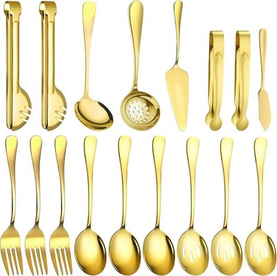 17 Pcs Gold Serving Utensils Set Include Stainless Steel Large Serving Spoons
