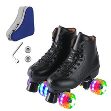 Unisex Black High-Top Derby Skates Shiny Wheels Indoor Outdoor