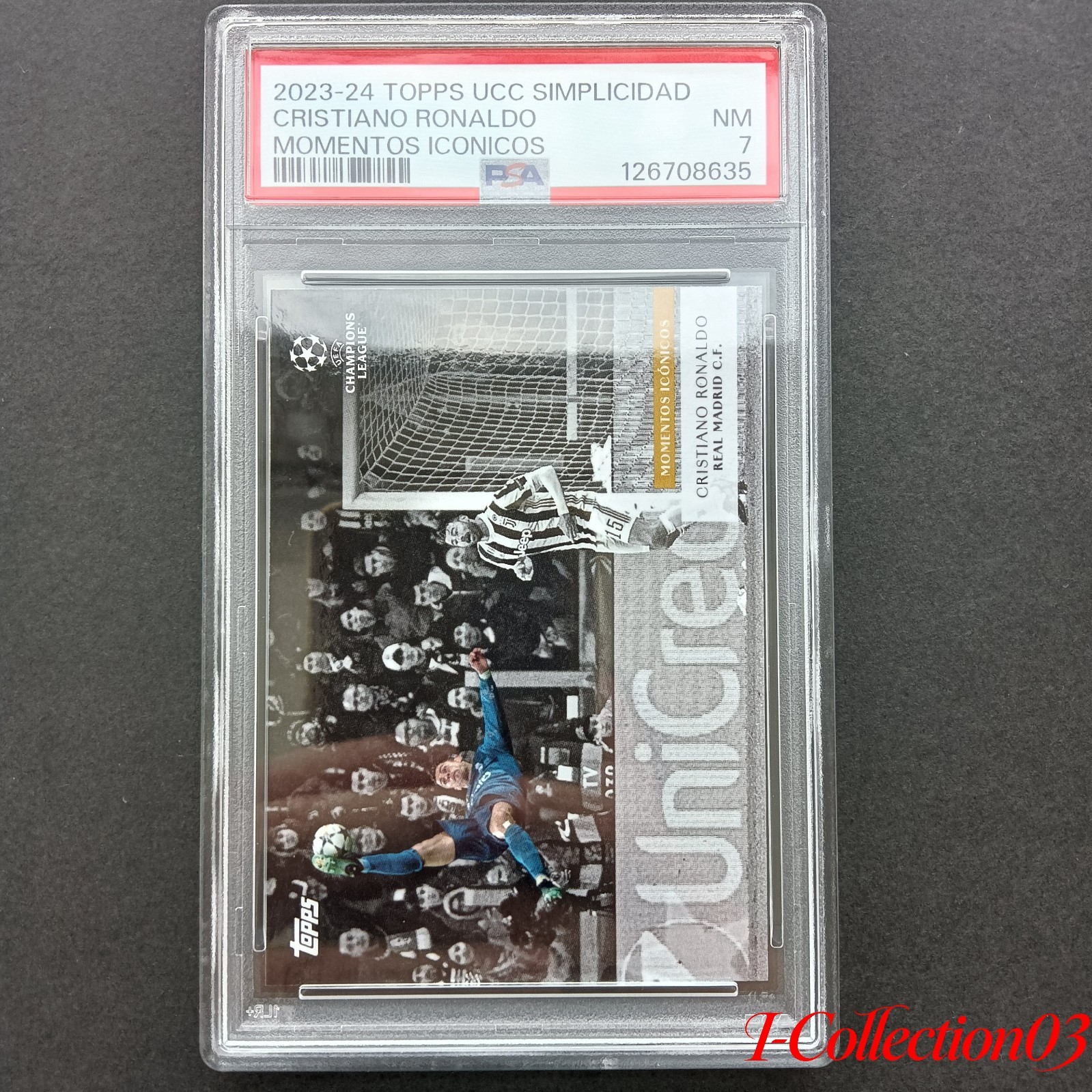 Cristiano Ronaldo Bicycle Kick 2023-24 Topps Simplicidad PSA7 Real Madrid view 2