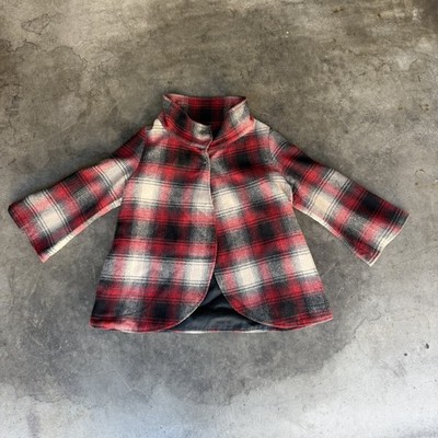 JET JOHN ESHAYA Red Plaid Wool Open Jacket w/ 3 Snaps at Neck Woman s Small