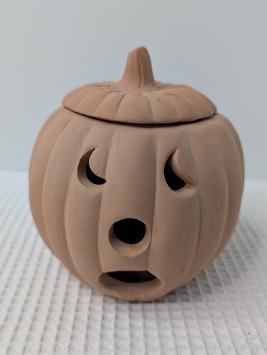 Enesco Clay Candle Holder Pumpkin Jack-O-Lantern Halloween Vtg Tea Light Gift - Picture 1 of 12