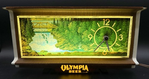 Vintage Olympia Beer Motion Waterfall Lighted Cash Register Sign And Clock Works