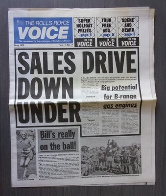 ROLLS ROYCE VOICE orig 1979 UK Mkt Employees Broadsheet Newspaper - Vol.1 No.7