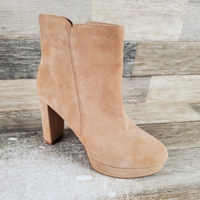 Naturalizer Flavio Womens Ankle Boots Sz 8.5 M Tan Platform Side Zip Block Heel
