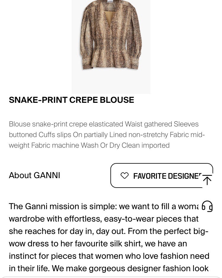 Genuine Ganni Snake Print Blouse/Top Size 14