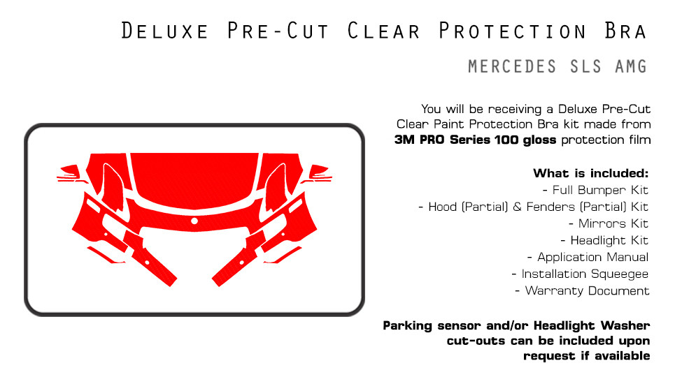 Mercedes Benz SLS AMG 2011-2015 3M PRO PreCut Paint Protection Clear Bra PPF Kit