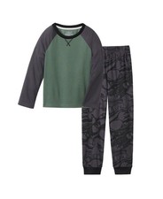 NWT M 8 Cuddl Duds Boys Marble Jogger Pajama Set - Black Prin