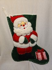 Bucilla Vintage Felt Hand Made Sequin Beaded Santa Christmas Stocking