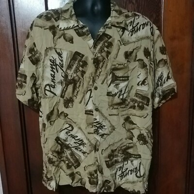 Panama Jack-Mens Hawaiian Shirt-Tan/Brown/Beige-Rum-Button Down-Short sleeve-XL