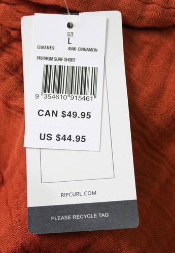RIP CURL Women's Cotton Short Fit Premium Surf Shorts ZG3 Cinnamon Large NWT - Imagen 5 de 6