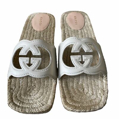 GUCCI Interlocking G Leather Cut Out Espadrille Sandals