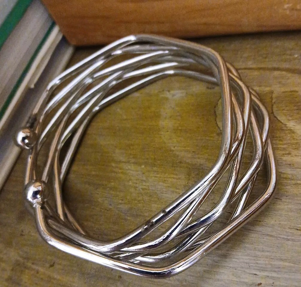 Vtg Connected Multi-Layer (6) Bangles Bracelet Hexogon Shapes