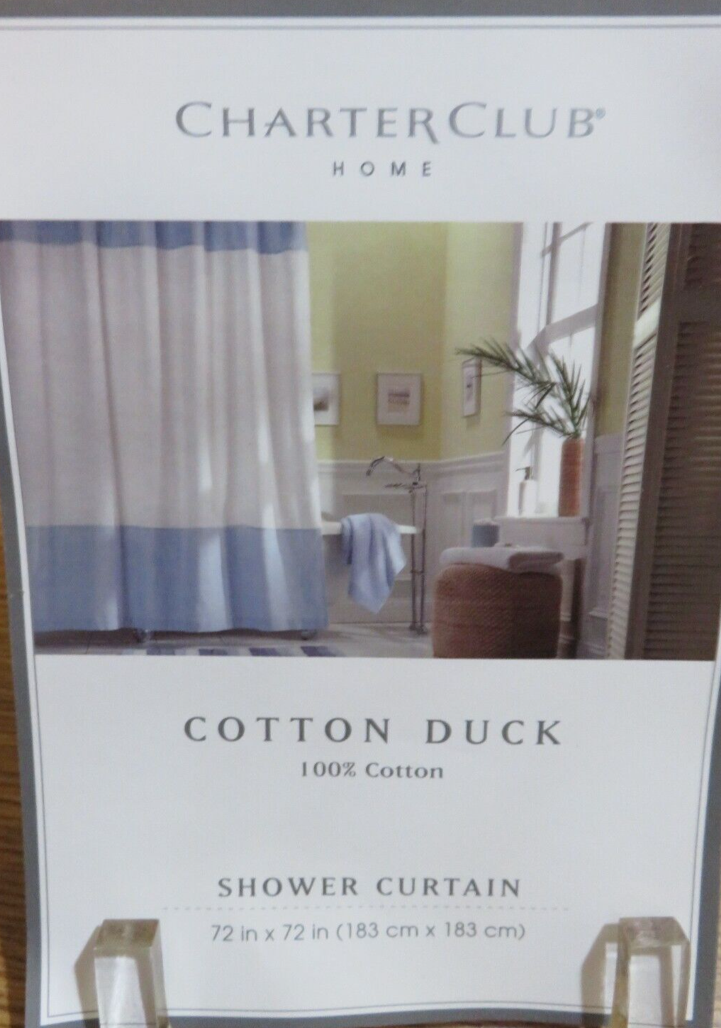 CHARTER CLUB COTTON DUCK SHOWER CURTAIN LIGHT BLUE WHITE COLOR BLOCK
