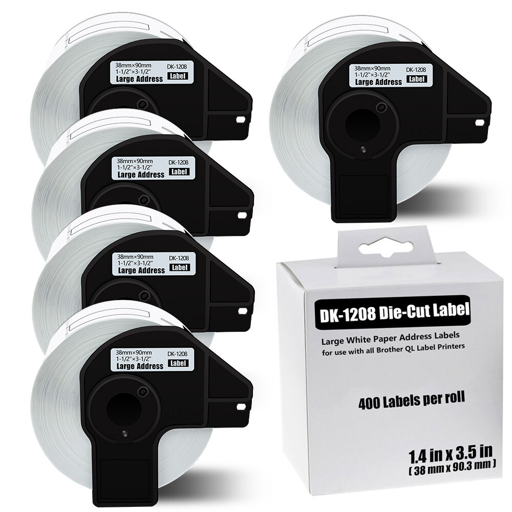 Brother QL DK-1208 1.4x3.5 Large Address Label Tape 5 Rolls
