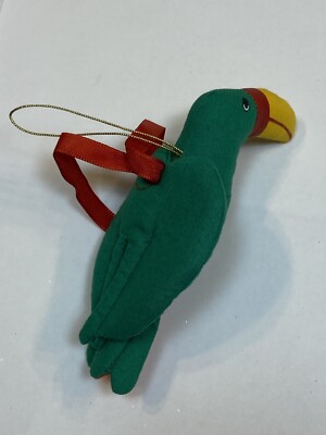 Green Parrot Tucan Bird Christmas Ornament Tree Holiday Red Yellow Beak Plush 5''