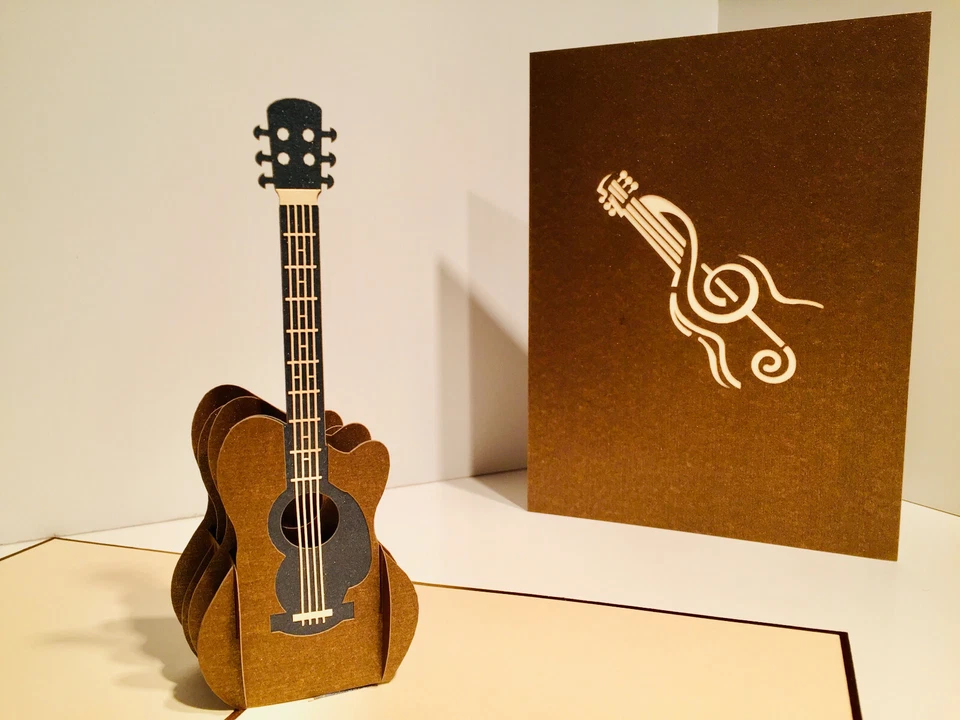 Tarjetas Pop Origami Guitarra Grande 3D Pop Up Tarjeta de Felicitación Cumpleaños Música Diversión en Blanco Foto 4 de 4
