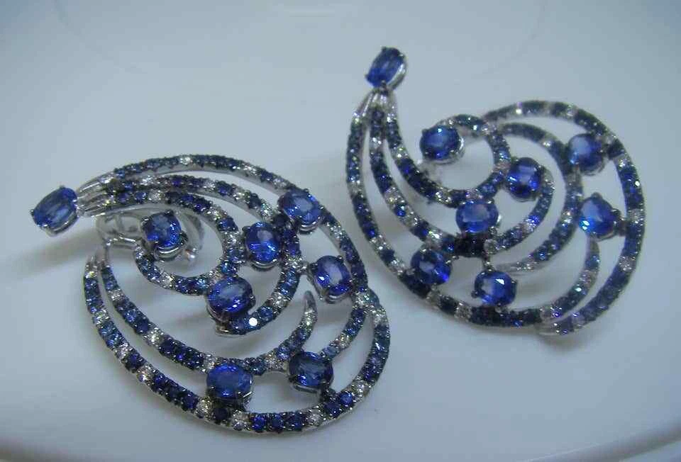 Wonderful Silver Women's Oval & Round Cut Blue Sapphire & White CZ Stud Earrings - Image 2 of 4
