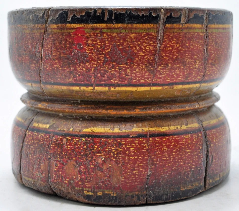 Antiguo Candelabro Madera Soporte Original Antiguo Tallado a Mano Laca Pintado Foto 3 de 4